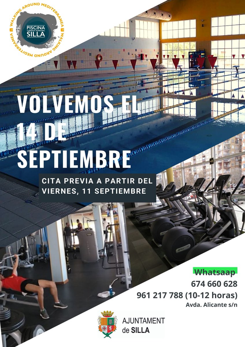 PiscinaSilla's tweet photo. Ya queda poco y nos volvemos a ver, sanos, con algún kilito de más pero con la misma ilusión de siempre. Estamos preparando todo para que os encontréis seguros y cuidados.
Desde el lunes 7 de septiembre 10 a 12 hs, atenderemos tus dudas de forma telefónica
Os estaremos esperando! https://t.co/yLBn3B3rh0