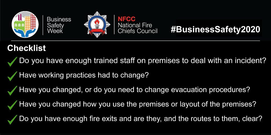 NFRSBizSafety's tweet image. If you have new staff or have revised evacuation procedures due to #COVID19 you must ensure all staff have been trained and know the drill in the event of an incident #BusinessSafety2020 #NorthantsTogether @northantsfire