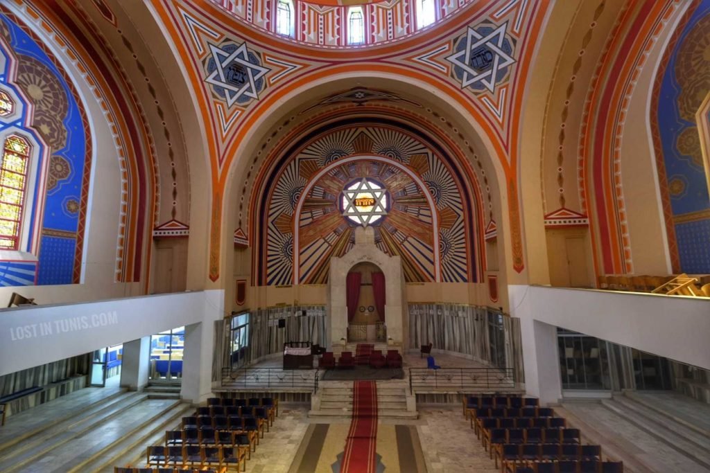 The Grand Synagogue was built in 1937 in Tunis, Tunsia (The only democracy in the Middle East )Great example of the Romano-Byzantine style. It was damaged by riots following the 6-Day War and was restored in 1996.