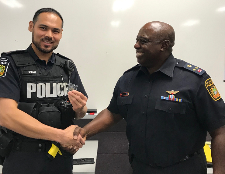 @DeputyAndrews on hand @PRP11Div acknowledging the great work of Cst. Hranyczny and Cst. Co and all the women and men of @PeelPolice , taking time to talk to front line officers about moving forward in policing #leadership  @RadRosePRP