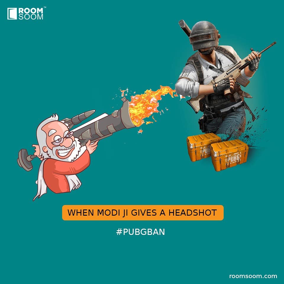 roomsoomindia's tweet photo. Modi ji gives a headshot and bans PUBG along with 118 other apps. No more Winner Winner Chicken Dinner for the PUBG lovers!😅
#Roomsoom #pubgban #pubgbanned #pubgmemes https://t.co/aSNhmxrBy9