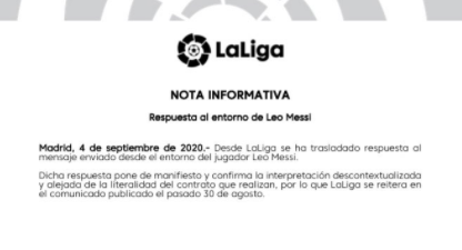 elchiringuitotv's tweet photo. 🚨 ÚLTIMA HORA | LA LIGA contesta a JORGE MESSI:

✅ La CLÁUSULA DE 700 MILLONES de LEO SÍ SE APLICA. 

"Han hecho una interpretación descontextualizada y alejada de la literalidad del contrato". https://t.co/xLX1BP69wg