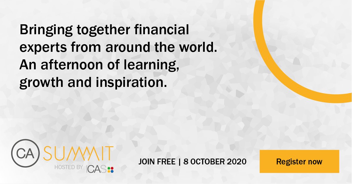 ICASaccounting's tweet photo. 📢 CA Summit 2020 | On 8 October ICAS will bring you an afternoon packed with talks, presentations and interviews from experts and leaders across finance, technology and beyond.

Find out more and register now: https://t.co/9YDWWrfsVf

#CASummit https://t.co/AGxoTuXvnz
