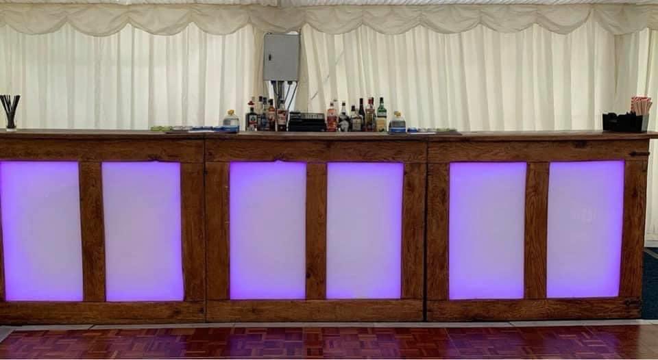 Our dry hire service includes:  
- choice of 2 bars (either 2 or 3 sections) 
- back bar
- double fridge
- spirit display 
- chalkboard 
- glassware 
- bar equipment, ice bucket, utensils etc 
- free delivery, collection and set up (if within 30 miles of Colchester)
 Get in touch