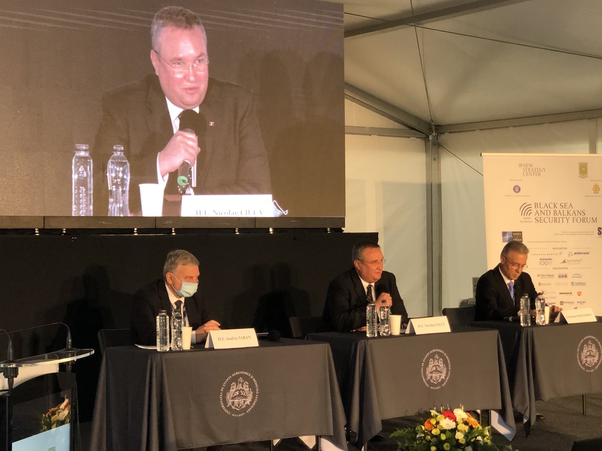 NSC_Romania's tweet photo. Why the Black Sea Matters? What Can We Do for a Safer Region? - debating at the 4th Black Sea and Balkans Security Forum with HE @NicolaeCiuca, Minister of National Defence of Romania and HE Andriy Taran, Minister of Defence of Ukraine. https://t.co/bvP4LAO4o4