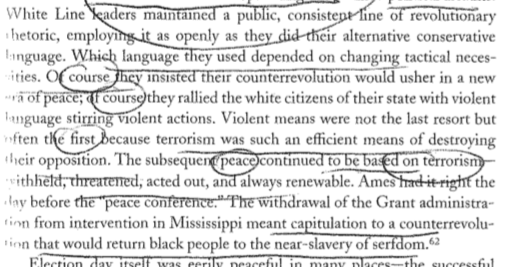 Throughout, white leaders engaged in a "spurious & complicated protection racket," insisting that they were ushering a new ear of peace while constantly engaging in & inciting extraordinary violence (terrorism) through their various militias 9/