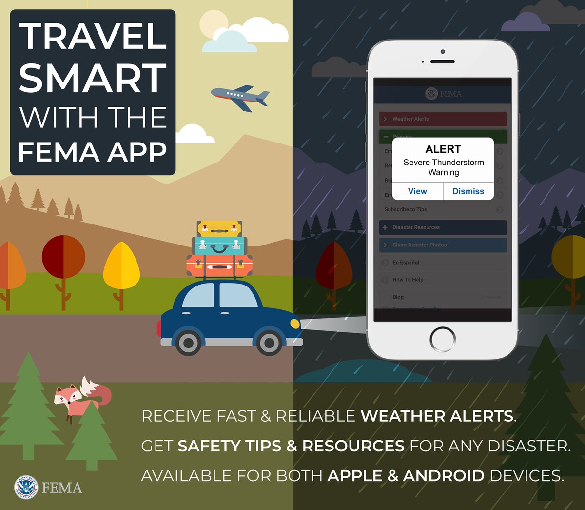 iflysun's tweet photo. The FEMA App is the best option to receive emergency alerts and information so you and your loved ones know what to do before, during, and... 
Download the FEMA App on the App Store for iPhone.
Download the FEMA App on Google Play for Android:
FEMA App: https://t.co/BQXJHbpVwI. https://t.co/wo0jg9cdzm