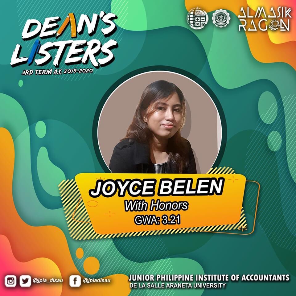 jpia_dlsau's tweet photo. Congratulations, JPIAns, Keep striving future CPAs!
#3RDTRMDLS
#DEANSLISTER
#ACHIEVERS
#ACADEMICEXCELLENCE
#LASALLIANSDLSAU
#DLSAU
#ANIMO
#JPIADLSAU
#ALMASIKRAGON https://t.co/erkQdhNC7U