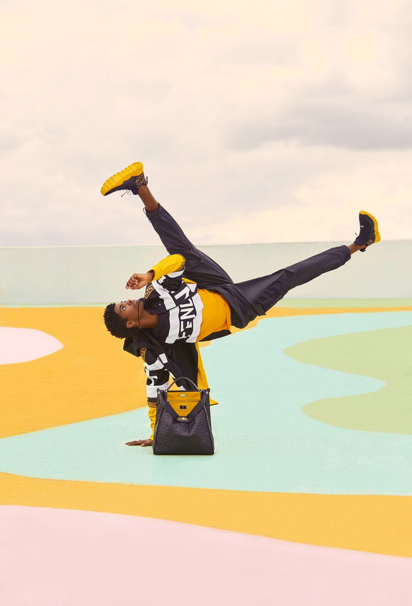 Fendi's tweet photo. “Dancing is one of the most freeing things, one of the best ways of expressing yourself without words.” The American model and dancer Alton Mason breathes life into the #FendiPreFall20 collection in his rooftop performance at Miami’s Museum Garage. #FendiPeekaboo https://t.co/uPK1U750nh