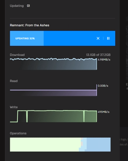 The  @Remnant_Game update on the Epic Games Store was 37 GB whereas the same update was only around 900 MB on Steam. People blamed Epic's platform for this, but I didn't quite think that was exactly right. A thread: