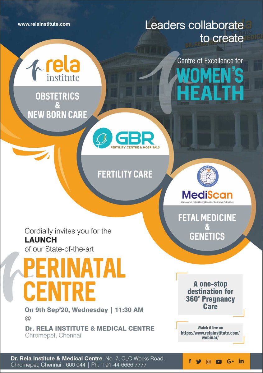 Rela_Institute's tweet photo. We invite you to the Launch of our "PERINATAL CENTRE" - Watch LIVE at https://t.co/pQ4draYDwX
#womenshealth #relainsititute #GBRfertility #mediscan https://t.co/gE9Q5aFe4T