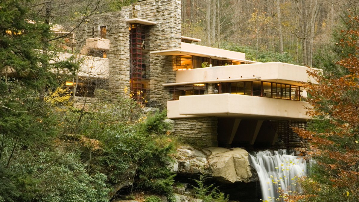 Falling Waters: I'm reminded of my (Serbian) sculpture professor butchering Shakespeare: "You shouldn't gild a rose." By taking a natural place and adding to it, he did not glorify the nature. He just added a stack of observation decks, like it's a zoo instead of a home.