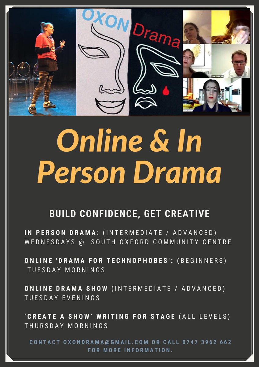 OxonDrama's tweet photo. Only 2 weeks till we start out latest term of classes! Just 2 places left on our in person drama class &amp; online classes starting to fill up! Get in touch now to book! https://t.co/3H9ewVwf2W
