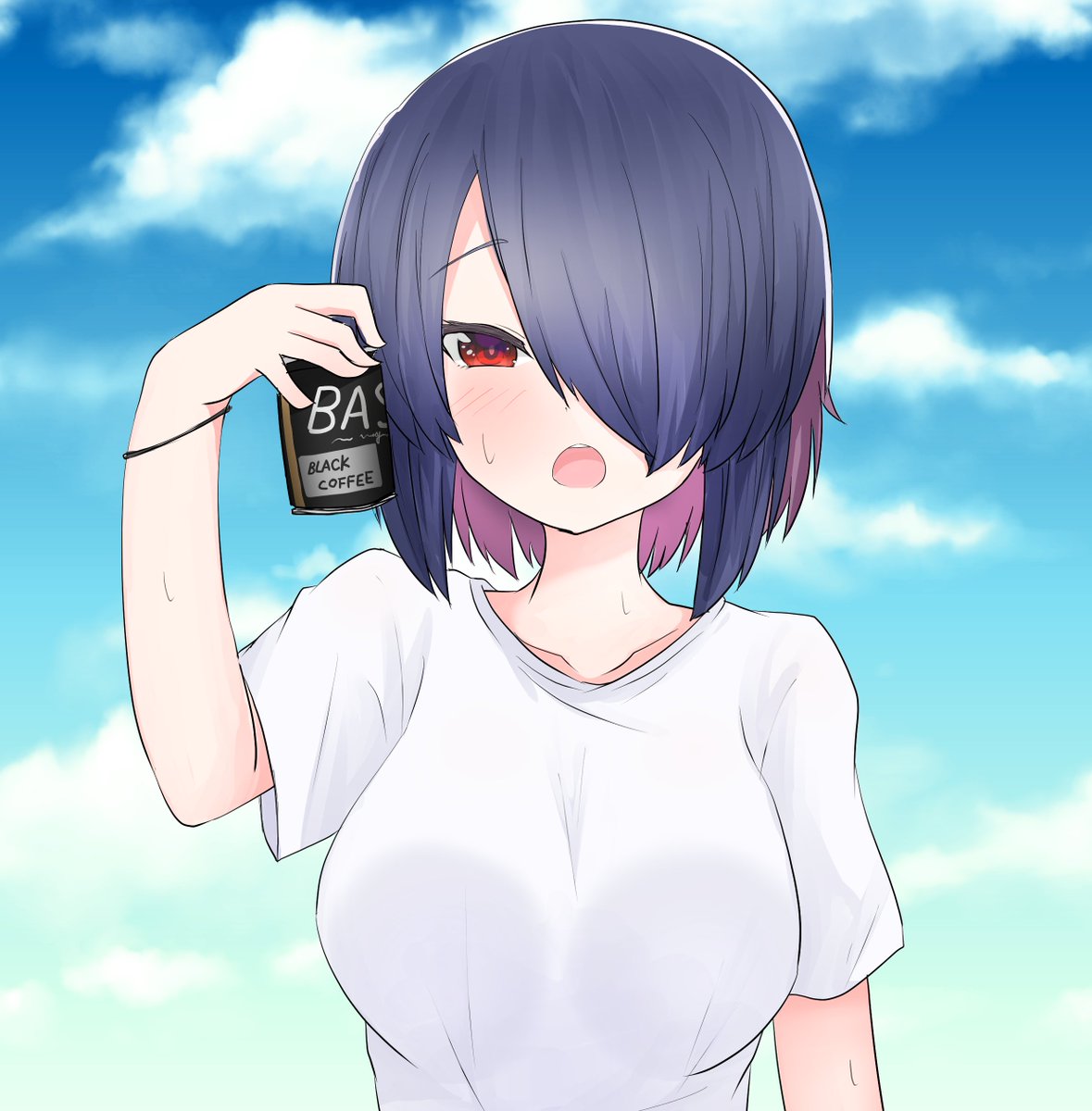 暑いね 缶コーヒー飲む オリジナル 稲月よるのイラスト