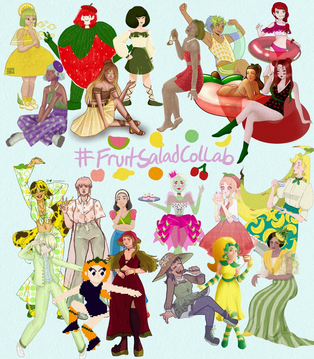 haamhamm's tweet photo. Welcome to the #FruiTea Party!🎊 🥝 🍰🍵

Follow my talented and lovely fruity groupmates💞: 
@laichiruru
@zimczalabim
@cillagon 
@ThezyrableArt

#FruitSaladCollab #Fruitsona #artph
Hosted and Collated by: @ZanyZestyZippy
Background by: @ThezyrableArt https://t.co/DlQVt5kyIe