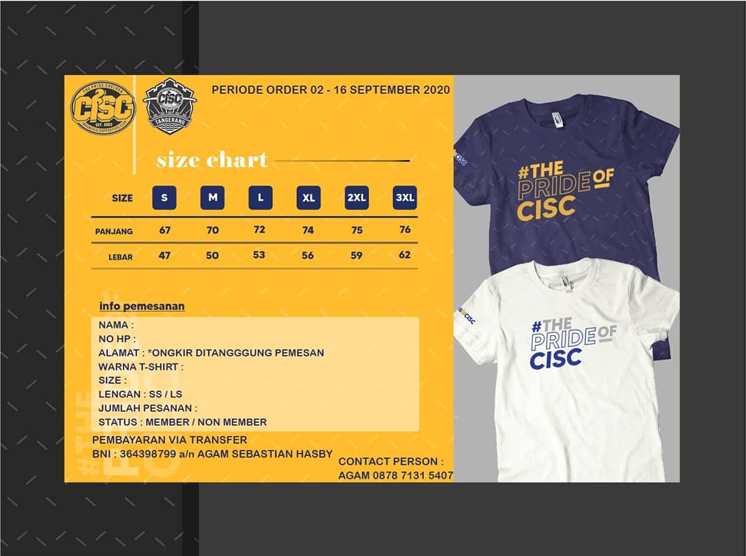 PRE-ORDER
SPECIAL EDITION <a href="/chelseaindo/">@chelseaindo</a> 
17th ANNIVERSARY

PERIODE ORDER 02 - 16 SEPTEMBER 2020

HARGA (MEMBER / NON)
NAVY 105K / 110K
PUTIH 110K / 115K

XXL +5K
XXXL +10K
LS +10K

PEMESANAN
AGAM 0878 7131 5407

PEMBAYARAN
BNI 364398799 a/n AGAM SEBASTIAN HASBY
