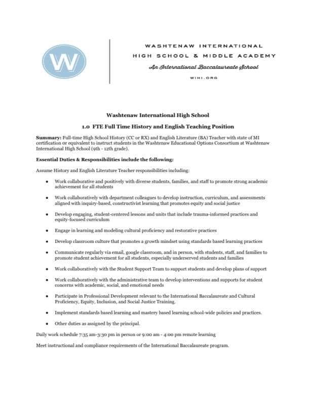 WIHI_WIMA's tweet photo. We are looking for additions to our phenomenal team. Please see our posting below for details and reach out if you have questions. Have a great holiday weekend WIHI! #miched #teacherpowered @WEOC_Now @WashISD #WIMAHIpl https://t.co/Y4cIuI7INQ