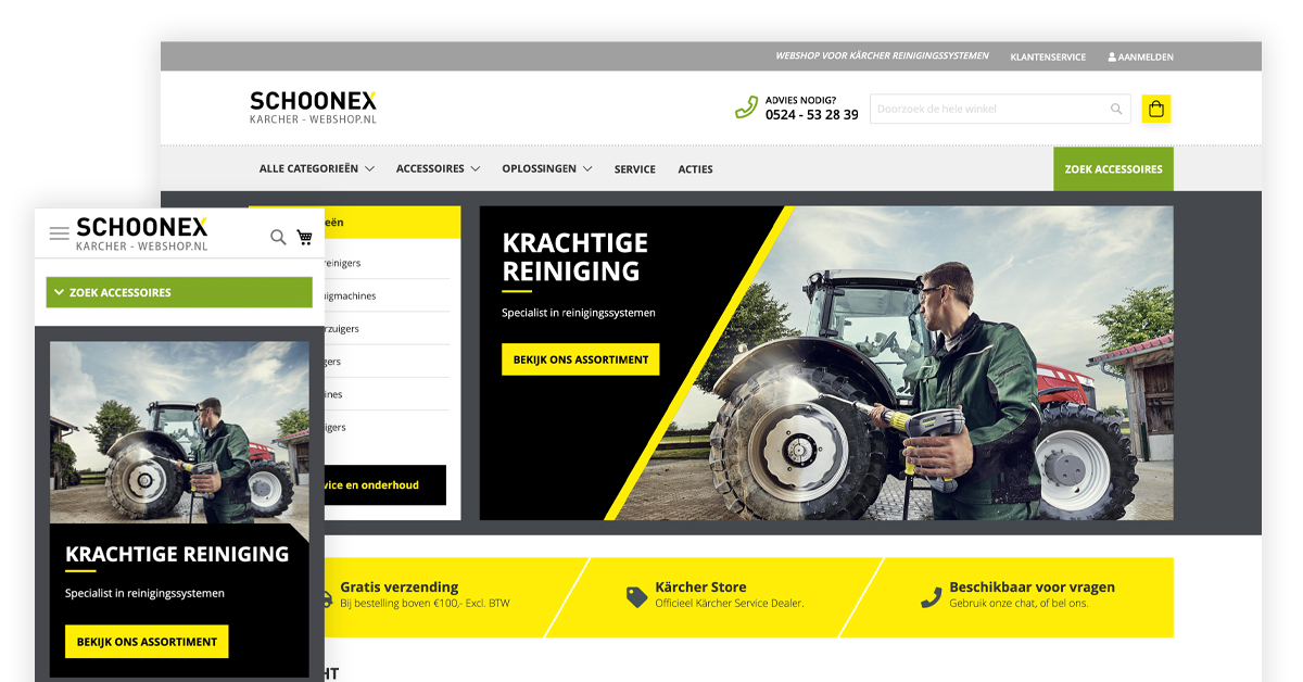 Voor Schoonex Reinigingssystemen mochten wij hun webshop in een fris nieuw jasje steken. Nadat we de site hebben opgepoetst, kunnen we met trots vertellen dat deze week hun vernieuwde webshop online is gegaan.
Kijk snel op: karcher-webshop-schoonex.nl #ecommerce #onlinesucces