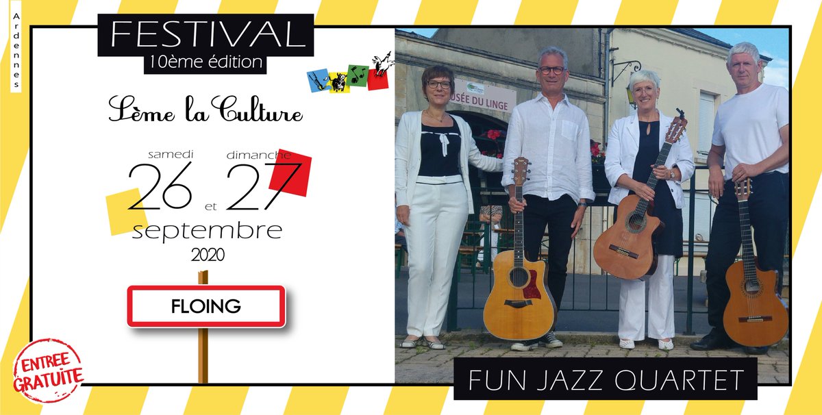 SemeLaCulture's tweet photo. [UN JOUR, UN ARTISTE]
📆 Plus que 23 jours avant le festival
Aujourd'hui, on vous présente Fun Jazz Quartet !

Vous pourrez les retrouver en concert sur la ferme de Floing le dimanche 26 septembre à partir de 13h00 !

👉 On compte sur vous 
Plus d'info : https://t.co/YdukcaGgY3 https://t.co/1NkPB1vJNR