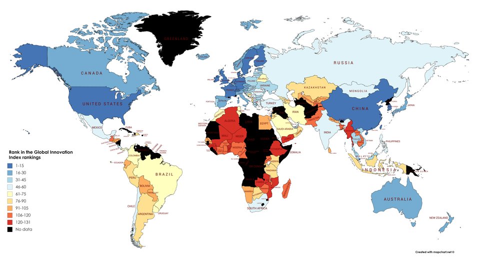 StadnykVlad's tweet photo. Now, is this a much more accurate way to measure a country's stand in the modern world?
Countries ranked according to the Global Innovation Index 2020
#GII2020 #world #map #politics #innovation #innovations #Ukraine #Poland #Europe #Cornell #GII #worldmap #maps #belarus #germany https://t.co/IbwPDZdENq