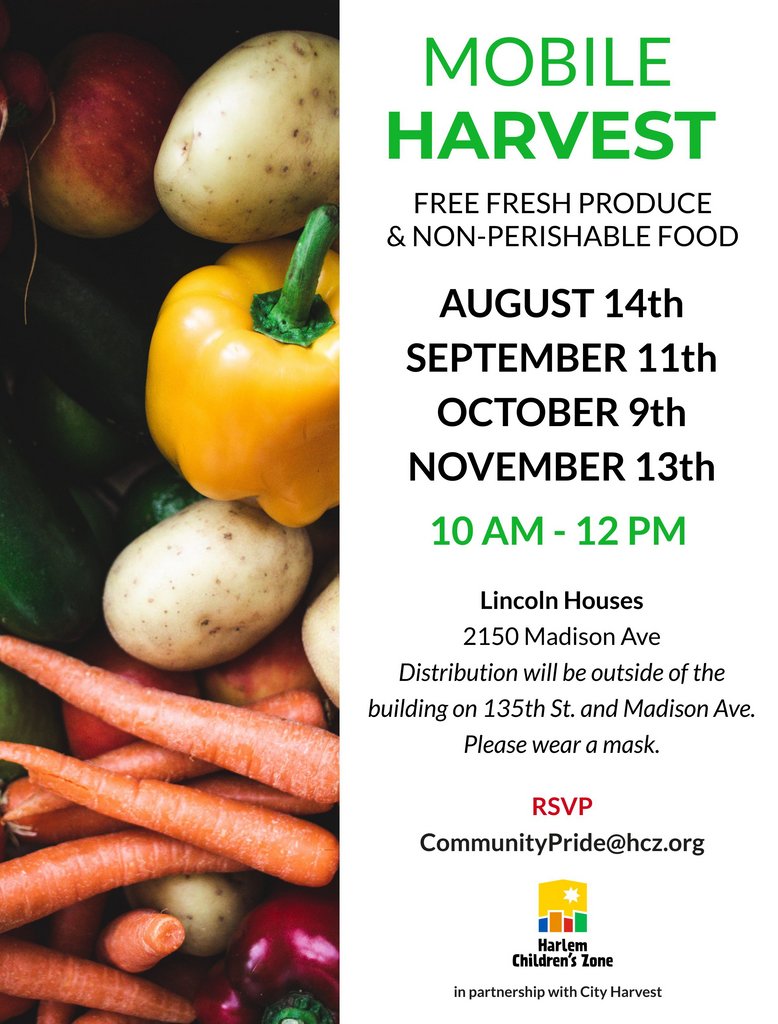hczorg's tweet photo. In one week, our Healthy Harlem and Community Pride teams will be giving out fresh produce throughout Harlem! We can't wait to see you all there! π½π₯π#HarlemCommunity #CommunityEngagement #NYCFoodDistribution https://t.co/l0BxhKQhc5