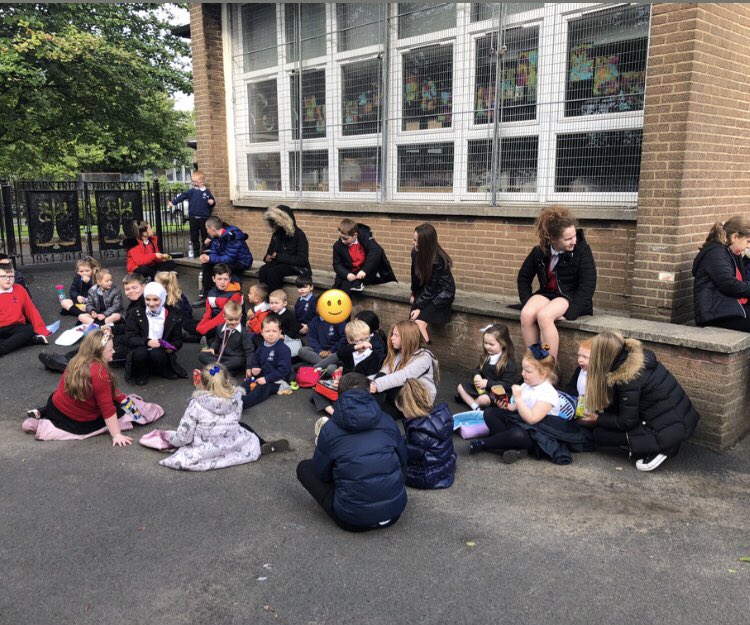 MccloreyMr's tweet photo. This morning, we met our Primary 1 Buddys and enjoyed having our snacks together in the morning sunshine! ☀️ We can’t wait to get to know you over the course of the year. 😃 #FridayisBuddyDay @MissMacfarlane1 @MrsJones1b @MrBThorntree @howat_15 @ThorntreeHT https://t.co/wDqwy8gX2E
