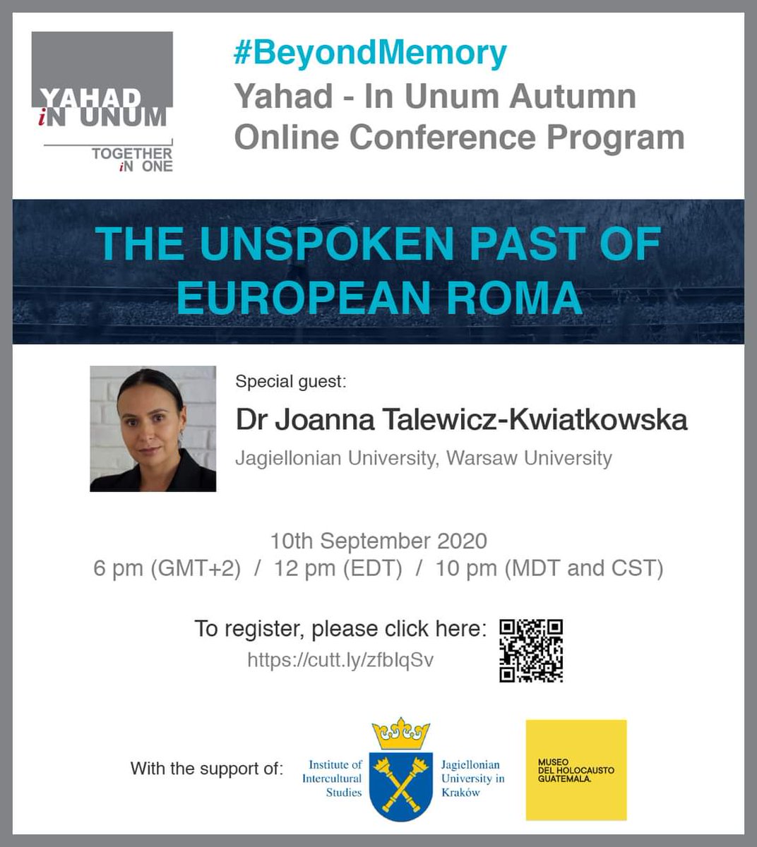 Michal_Chojak's tweet image. We are delighted to announce our autumn @yahadinunum online conference program #BeyondMemory For the first webinar, Joanna Talewicz-Kwiatkowska will talk about the Roma genocide. To register for September 10:  cutt.ly/zfbIqSv