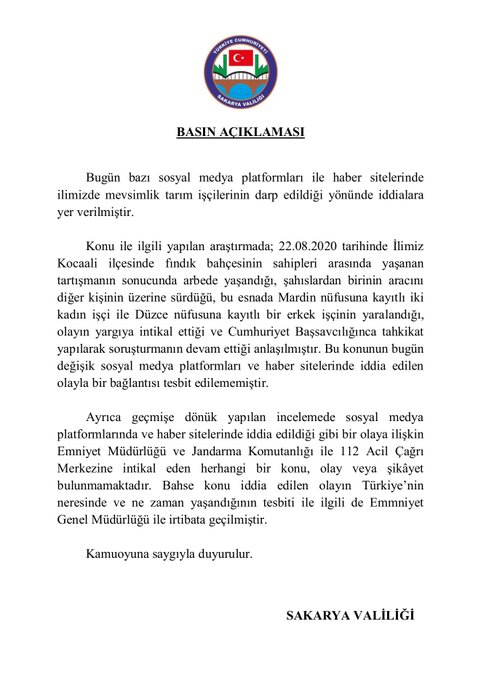 Sakarya’da Asılsız Haberlere Karşı Valilik Açıklaması