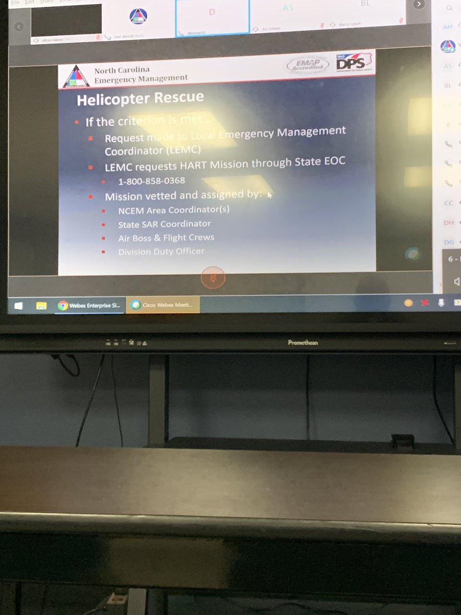DCNCFMO's tweet photo. Yesterday DCFMO and DCEM participated in an online exercise for the NCHART (North Carolina Helo Aquatic Rescue Team). NCHART can be called on through coordination with the local EM for rescue of individuals that may be in rising flood waters or in a High Angle rescue situation. https://t.co/NxwwMJoL2x