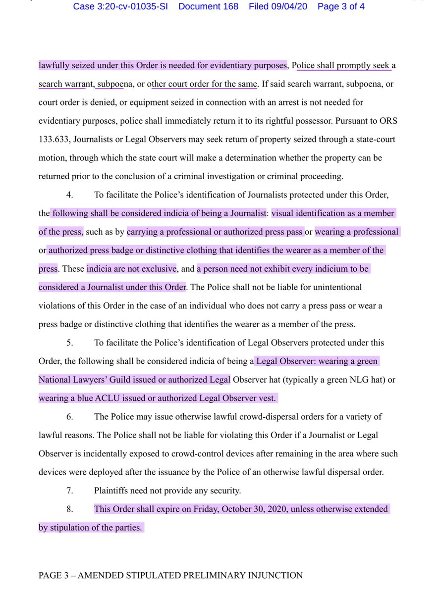 Now this might be confusing for some There were 2 separate TROs and 2 separate PIsThis stipulation ONLY applies to the City of Portland & it’s officers, agents etcThis has ZERO bearing on the Fed Defendants or the 9thCCOAs Stay https://ecf.ord.uscourts.gov/doc1/15107674335?caseid=153126