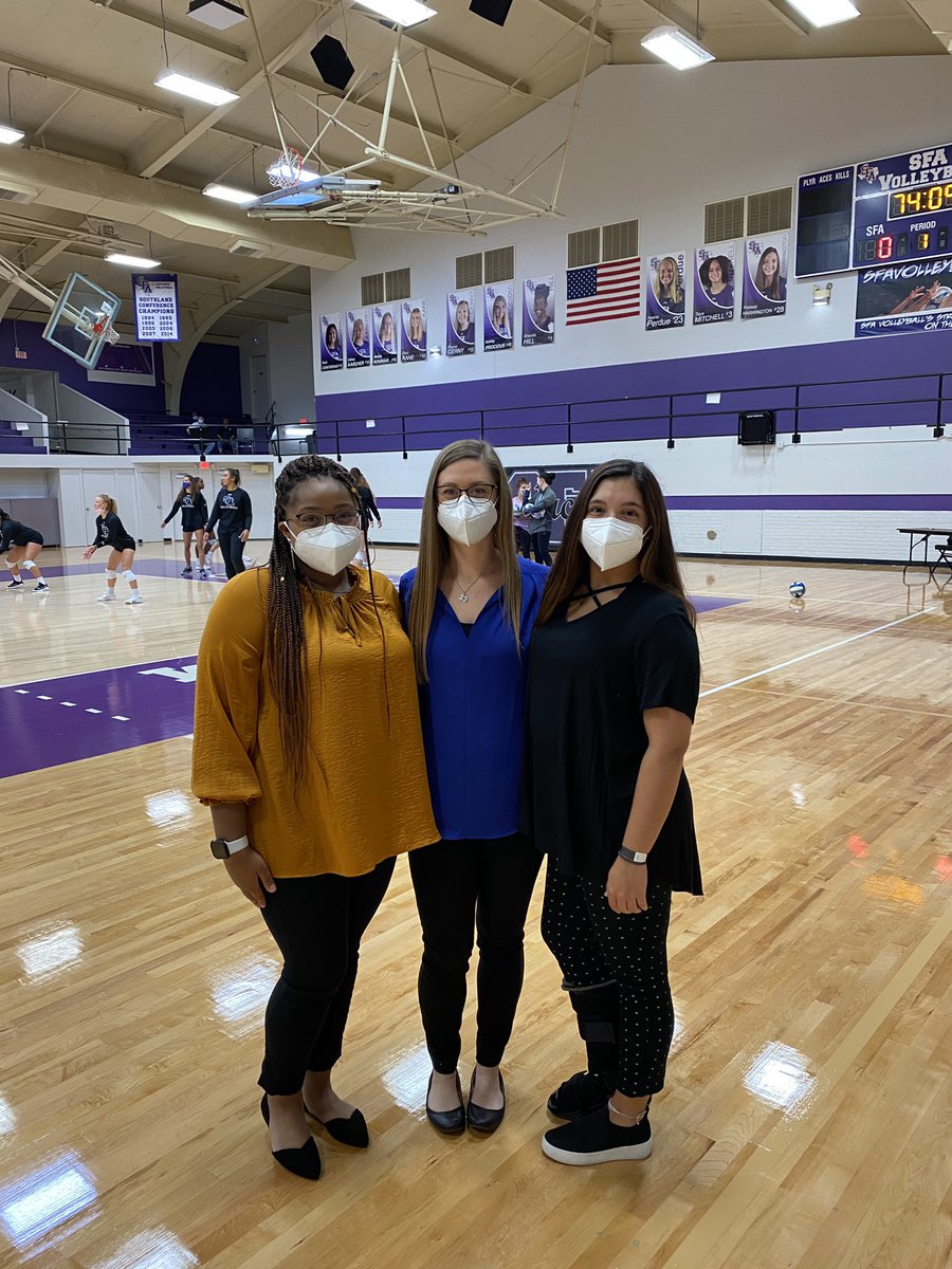 SFAsportsmed's tweet image. The only thing we aren’t masking is our excitement for the @SFA_Volleyball season starting! @kayleeshores11 and her team of athletic trainers are ready for another incredible season of Ladyjack volleyball! #AxEm