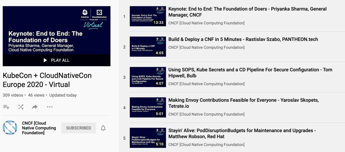 cra's tweet photo. FYI: #kubecon #cloudnativecon EU 2020 videos are going up on YouTube, all should be up by next week https://t.co/4V0Ii7nOHO https://t.co/QcL0AR08DL
