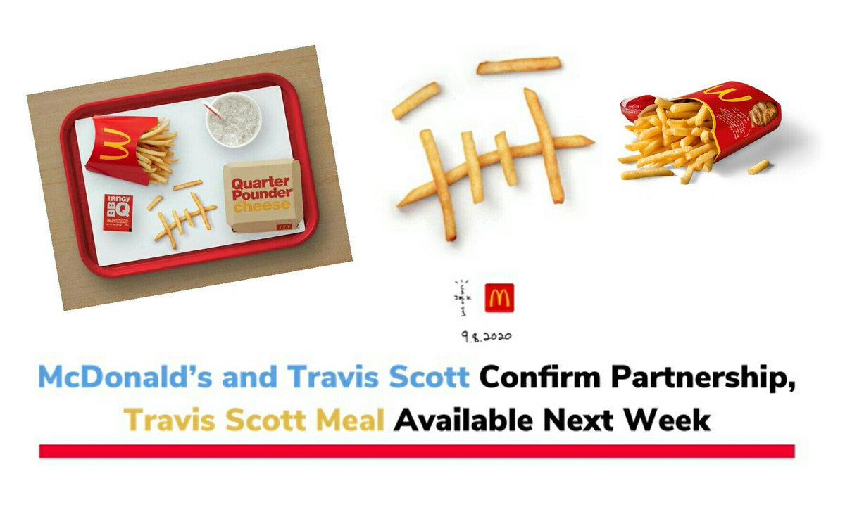 frnzoid's tweet photo. Mcdonald's is adding a Travis Scott meal to the menu starting on September 8th 2020.

#mcdonalds #TravisScott #meal #2020 #nextweek https://t.co/4jFQSxHn4A