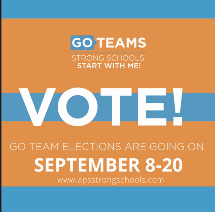 Your voice, your vote! 

Voting for your school’s GO Teams starts on Sept. 8. Your voice matters, so be sure to cast your vote today! The deadline to vote is Sept. 20. 

For more information, visit: apsstrongschools.com.