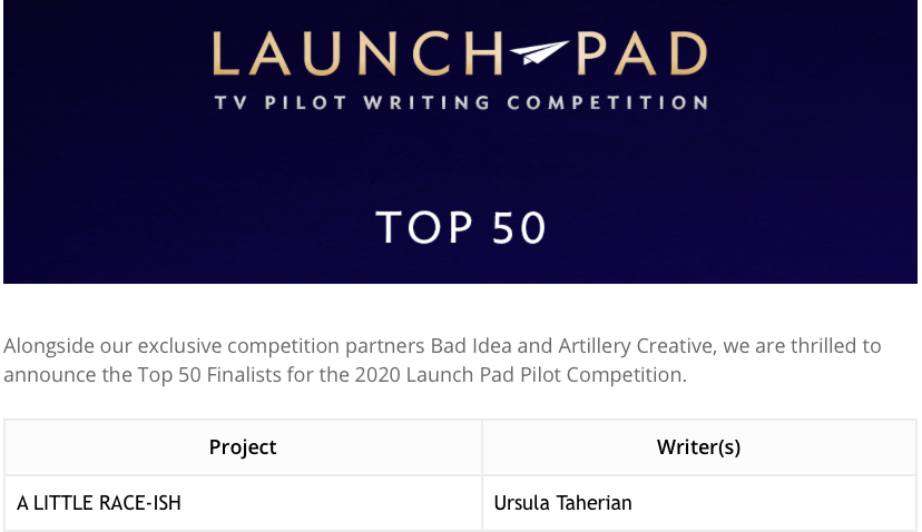 UrsulaTaherian's tweet photo. My #script, A LITTLE RACE-ISH, made @MyTrackingBoard @TBLaunchPad's TOP 50!!😲Honored for the recognition and to be in the company of such incredible #writers. Congrats to all! #diversity #inclusion #MENA #MENASA #WritingCommunity #screenwriting #amwriting #RepresentationMatters https://t.co/FmPTytw2Xv