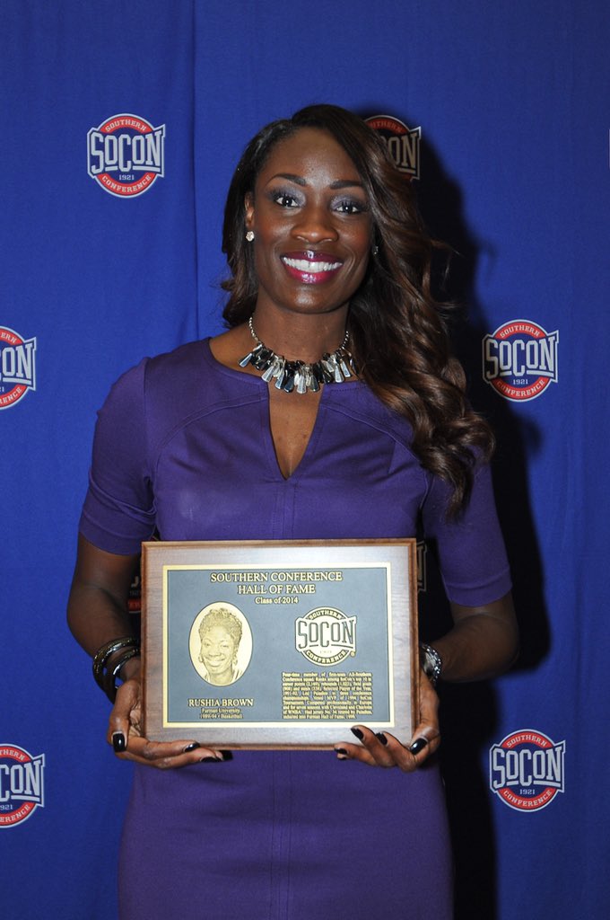 SoConSports's tweet photo. Introducing Hall of Fame Fridays! 

𝐑𝐮𝐬𝐡𝐢𝐚 𝐁𝐫𝐨𝐰𝐧, #SoConHOF Class of '14.

2,169 career points, 1,023 rebounds &amp; a 4️⃣-time all-SoCon pick.

She finished her career in the SoCon’s top 10 in nearly every statistical category. 

More about Brown⤵️

https://t.co/P6v52wpG5c https://t.co/G5G1ezDykW