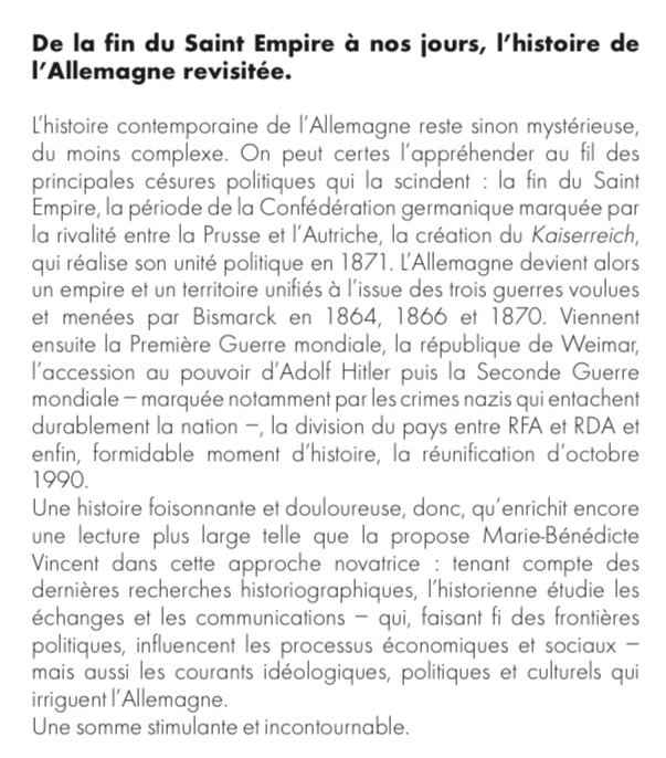 Marie-Bénédicte Vincent - Une nouvelle histoire de l’Allemagne à paraître debut novembre chez Perrin