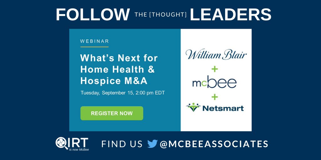QIRTClinical's tweet photo. @McBeeAssociates President, Mike Dordick joins industry thought leaders from 
@WilliamBlair @encompasshlth 
 &amp; Bristol Hospice to explore root causes, trends, and regulatory updates in #HomeHealth &amp; #Hospice mergers and acquisitions. Register now: https://t.co/hJ5lVD8yPi https://t.co/Dm1aBdaRIx