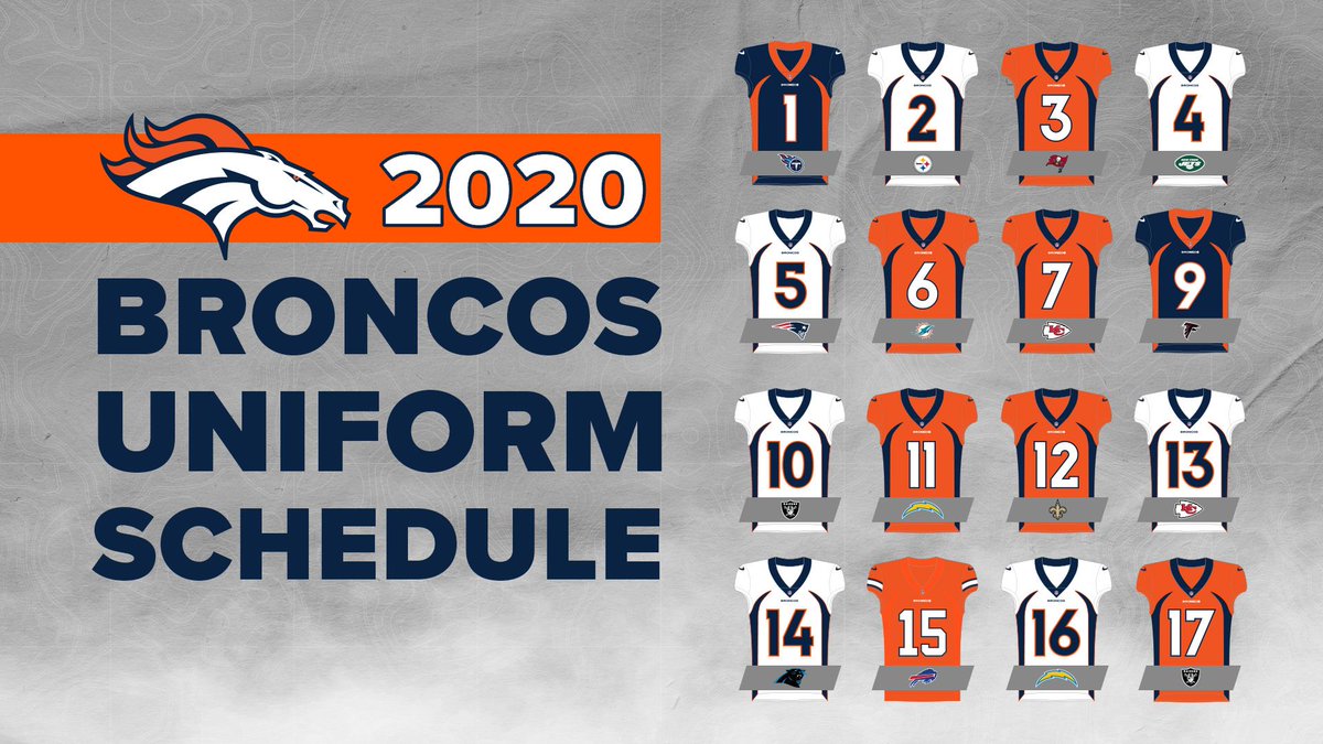 Broncos's tweet image. Our 2020 uniform schedule is here! 🙌

📰 » j.mp/331Ahhh