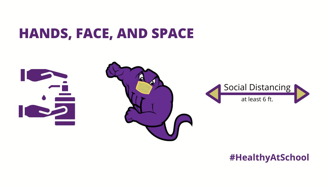 This is your weekend reminder... Wash your hands, cover your face, add some space... AND wash those masks! We enjoy seeing our Purples #HealthyAtSchool. Have a great weekend!