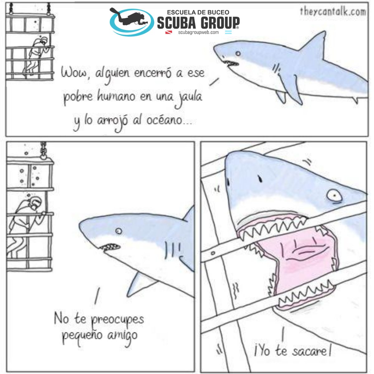scubagroupweb's tweet photo. Para cerrar la semana les dejamos un poco de humor para sobrellevar la falta de buceo 😂 ¡El equipo de Scuba Group les desea un excelente fin de semana! #Dive #Buceo #sharks #humor #fun #tiburones #seadiver #SafeDiving #ScubaGroup #argentina #capitalfederal #tresdefebrero https://t.co/RW7RrM5rdc