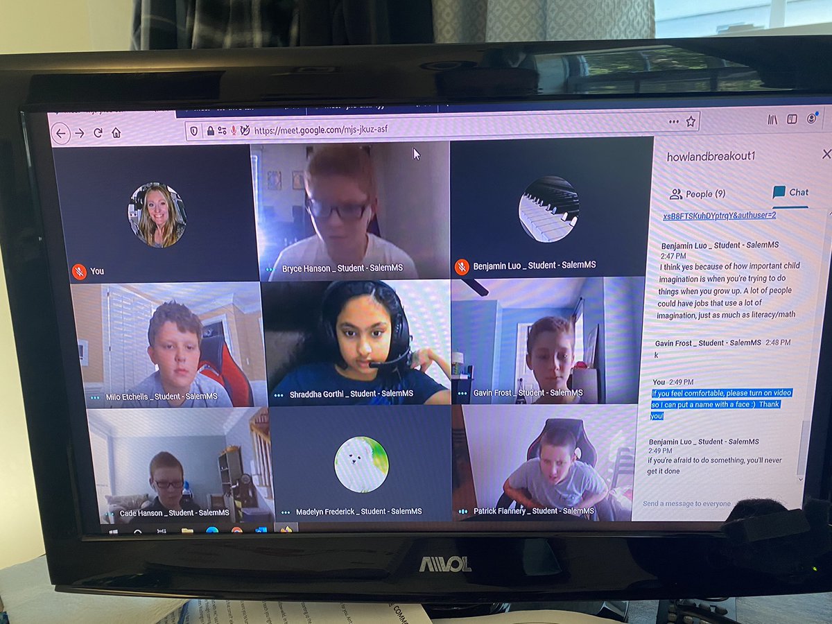 mrsjhowland's tweet photo. Awesome #GoogleMeet #breakouts today with my 6th graders! Best part of the day? Hearing them make arrangements to meet again to chat. #makingfriends #virtualschoolwin #salemproud https://t.co/nKplj8ftfg