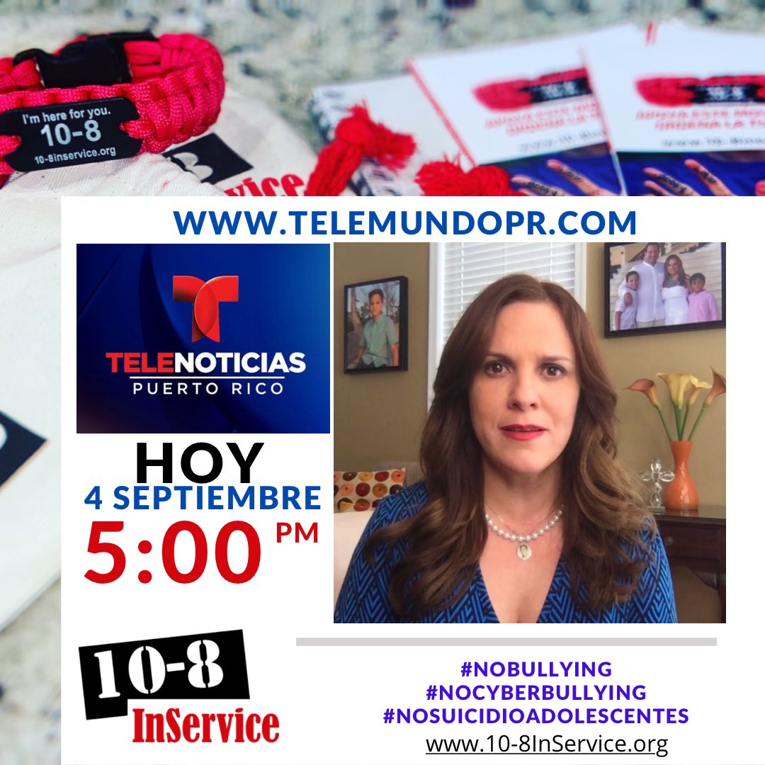 10_8InService's tweet image. HOY!! Entrevista a las 5 pm en @TelemundoPR @noticiastelemundo. Sintoniza. Obtén tu brazalete ya:  10-8inservice.org. #NoBullying #NOCyberbullying #NoSuicidioAdolescelentes