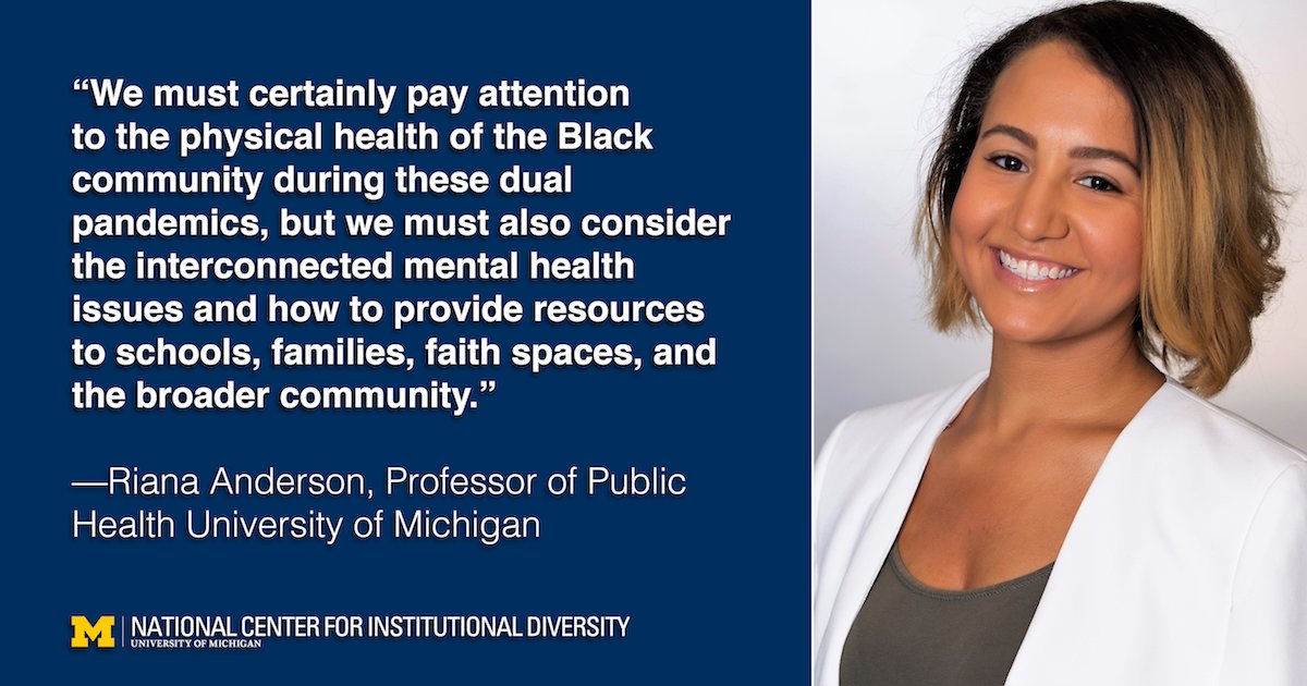 UMBowmanCenter's tweet photo. In @AcademicMinute, @umichsph professor Riana Anderson @rianaelyse discusses how #COVID19 combined with medical #racism impacts Black people's mental well-being.

Listen to the podcast: https://t.co/DtJJlA8R4U

#mentalhealth https://t.co/rI8YELn3tn