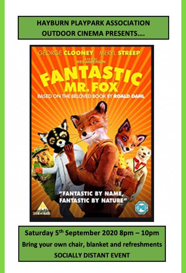 Fantastic foxy news! Outdoor cinema screening @HayburnPlaypark this Sat 8pm. Bring your own chair and snacks. Limited numbers due to physical distancing. @GlasgowWEToday @HayburnCrescent @partickhill @HyndlandPS @HyndlandSec