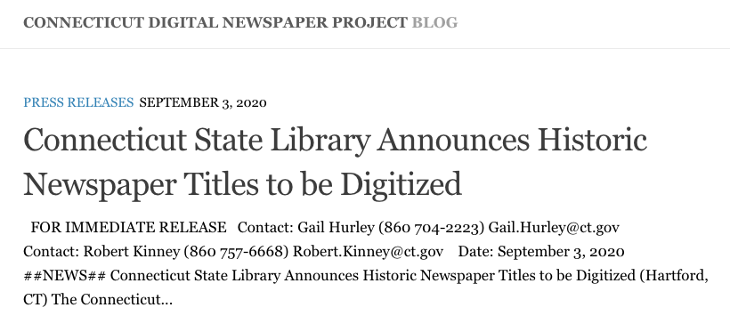 CTDigNewspaper's tweet photo. CDNP is excited to announce the title selections for our 4th #NDNP grant!
https://t.co/meOz8KjQKn
#ChronAm #ChroniclingAmerica #historicnewspapers #digitalnewspapers #digitizednewspapers #CTHistory https://t.co/APJq44CWaX