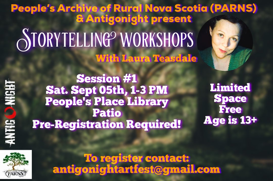 antigonightfest's tweet photo. Come and be a part of this wonderful Storytelling workshop! We still have spots available 😊 #antigonight2020 
.
@chronicleherald @AntigonishCo @AntigonishTown @ngnews @AntigonishChmbr @careerconnecta @PARLevents @Casket_News @989XFM @StFXArtGallery https://t.co/MBFoLiUVMt