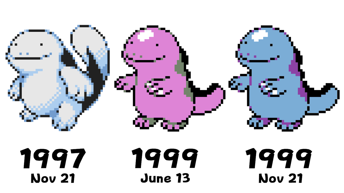 Dr Lava S Lost Pokemon The Evolution Of Quagsire Quagsire S Original Design Can Be Seen In His Gold Silver 1997 Demo Sprite Later In Development He Was Changed To Pink