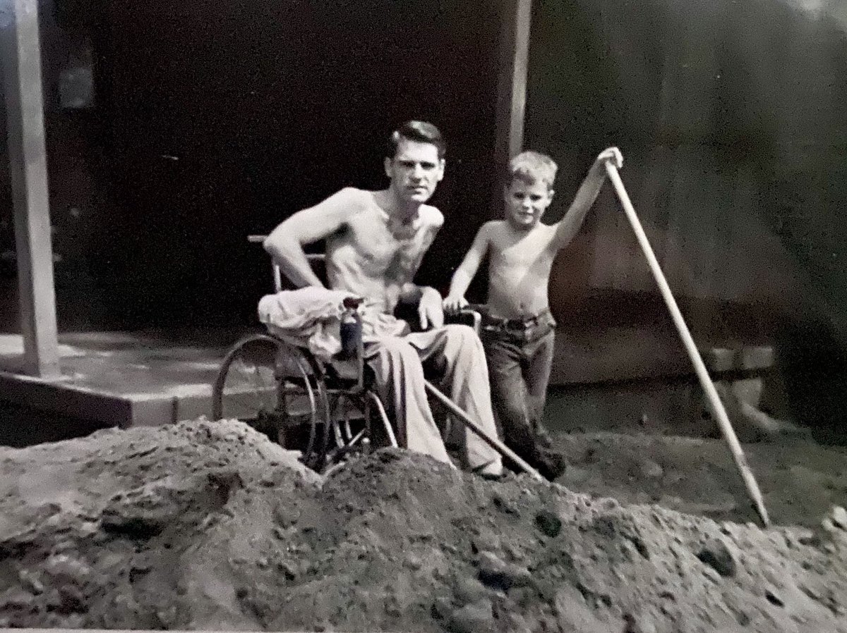 This is me, helping my father, in 1949 and 1953. Navy pilot Lt. Richard H. Chambers, Disabled Vet WWII. Thank God he didn’t live long enough to be insulted by our Coward-in-Chief. Today, we are all veterans, and we are weeping for our country.