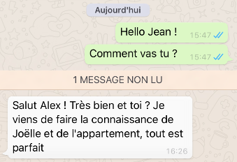 Jean, étudiant à <a href="/sciencespo/">Sciences Po</a>, vient d'emménager chez Joëlle, hôte Colette ! Son message à <a href="/Alexandr_Gosset/">Alexandre G</a> sur Whatsapp suite à son emménagement chez Joëlle nous met du baume au ❤️ #cohabitationintergénérationnelle #coliving #intergénérationnel #Etudiant #Logement #Rentrée2020